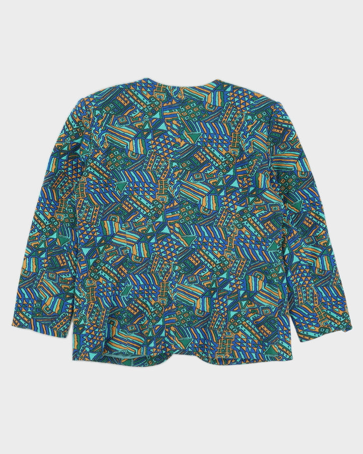 Green And Blue Patterned Blazer Jacket - L