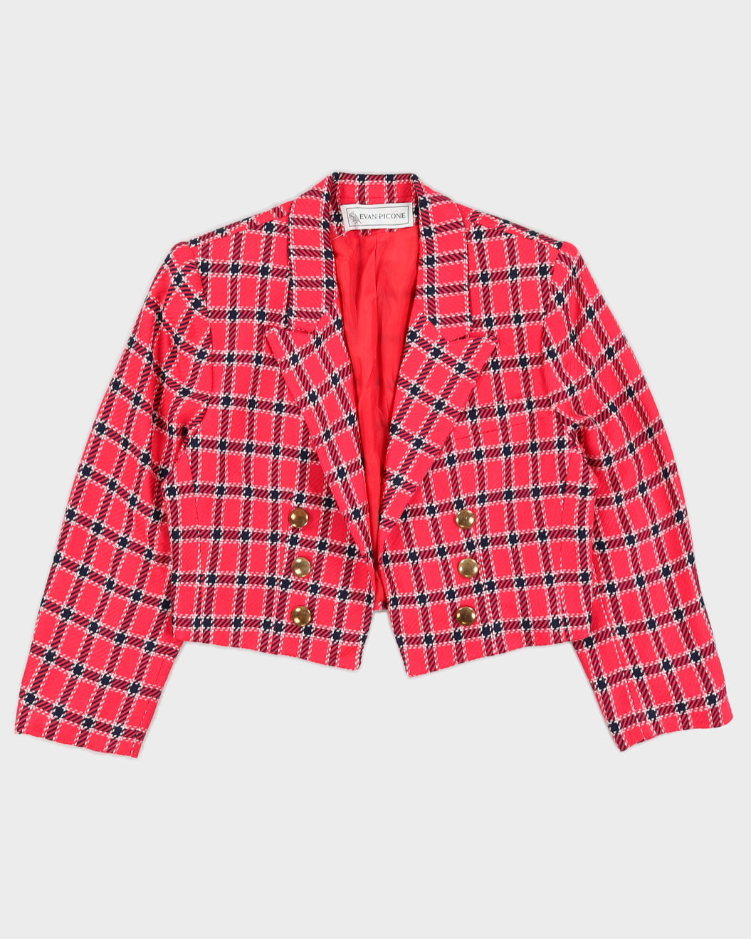 Pink Checked Cropped Blazer Jacket - M