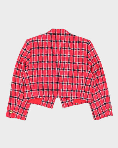 Pink Checked Cropped Blazer Jacket - M