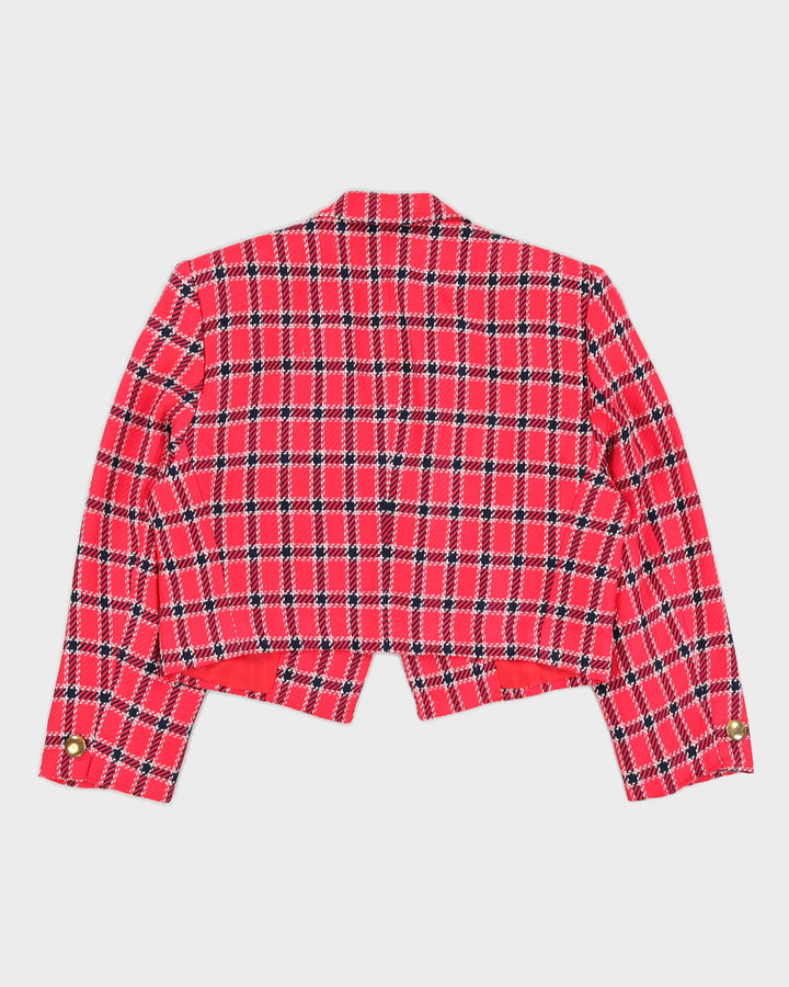 Pink Checked Cropped Blazer Jacket - M