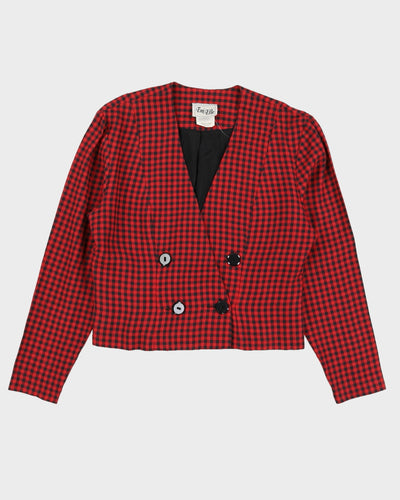 00s Red And Black Checked Cropped Jacket - M