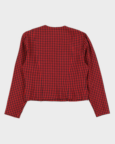 00s Red And Black Checked Cropped Jacket - M