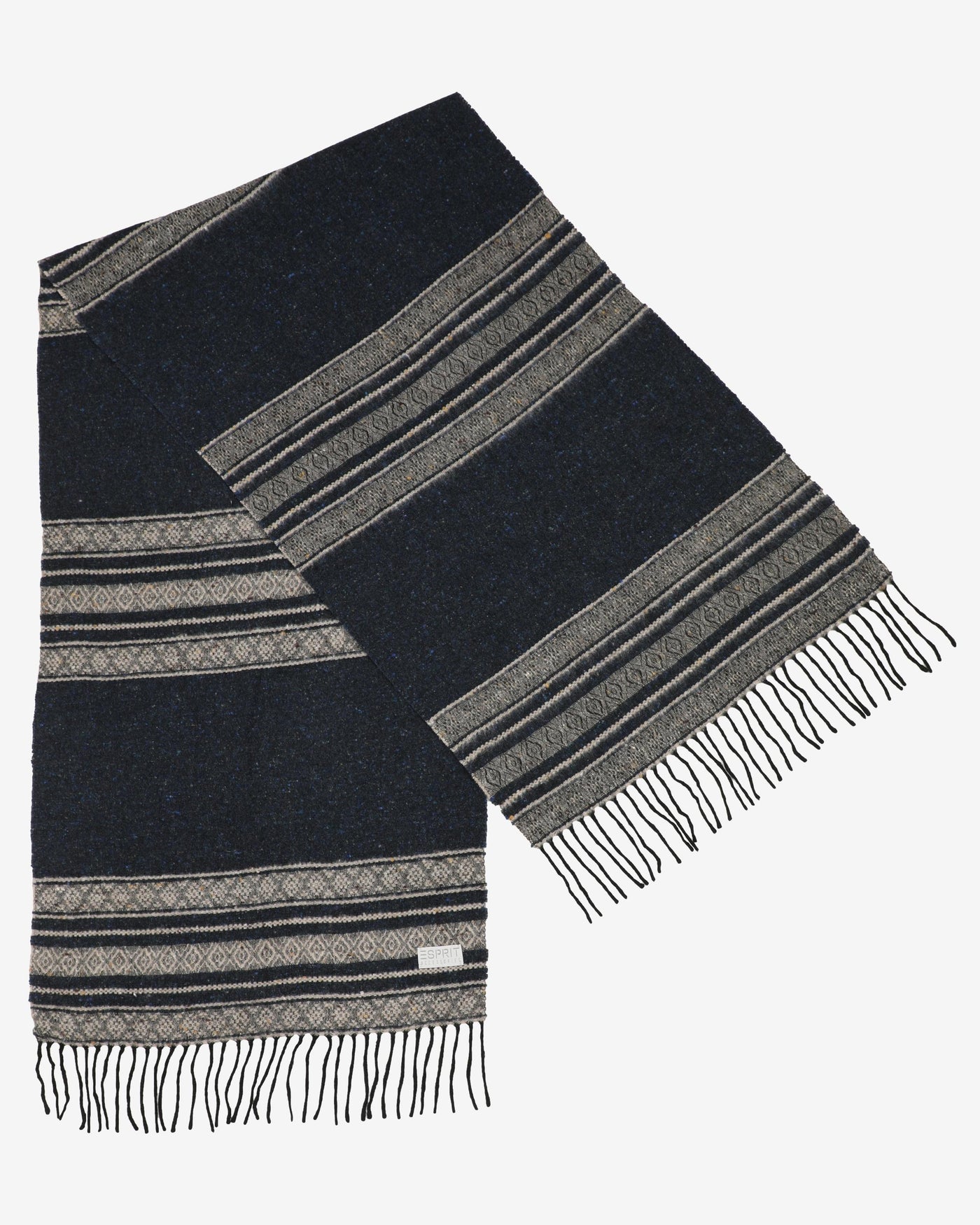 Blue And Grey Fringed Scarf