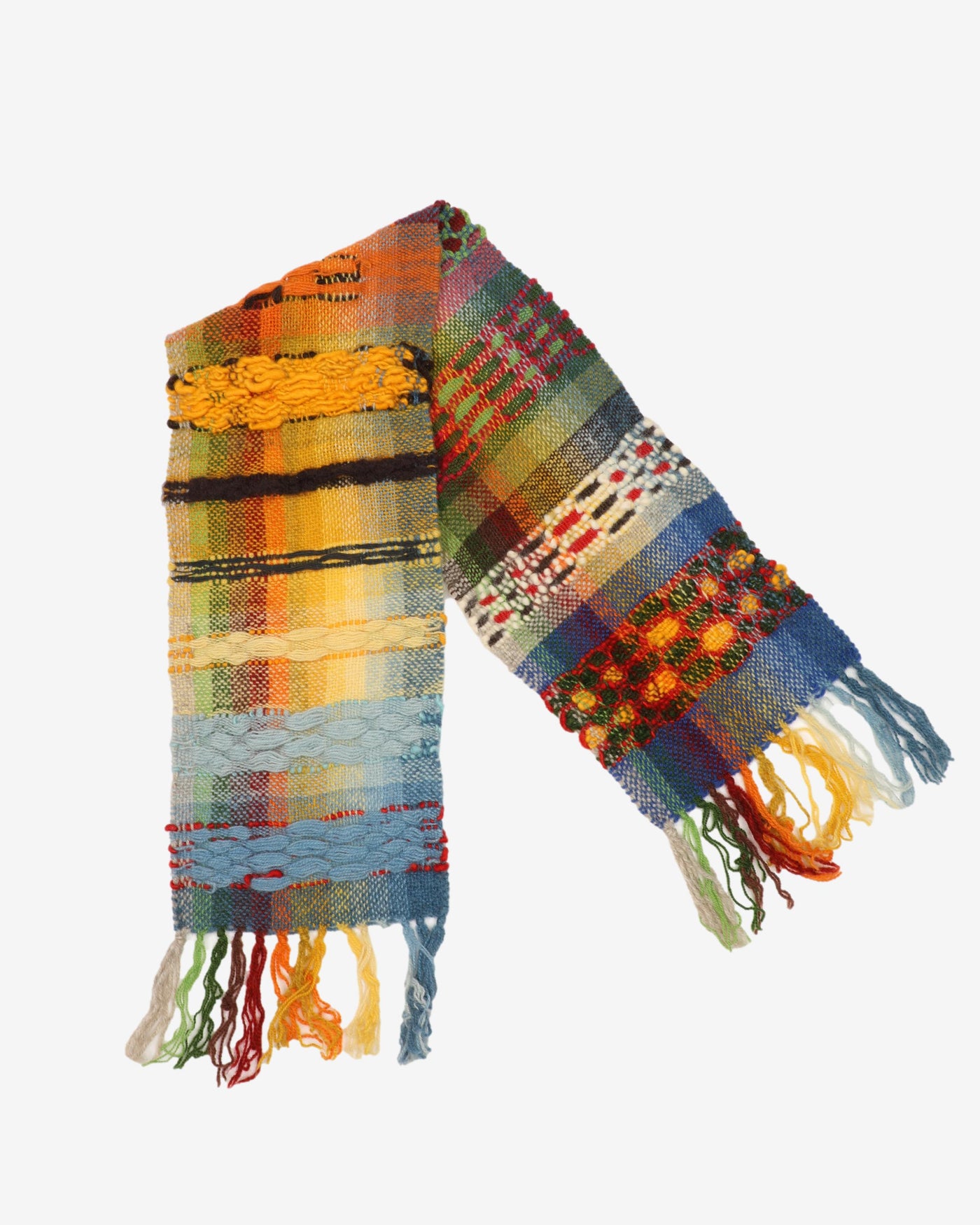 Multi Coloured Woven Fringed Scarf