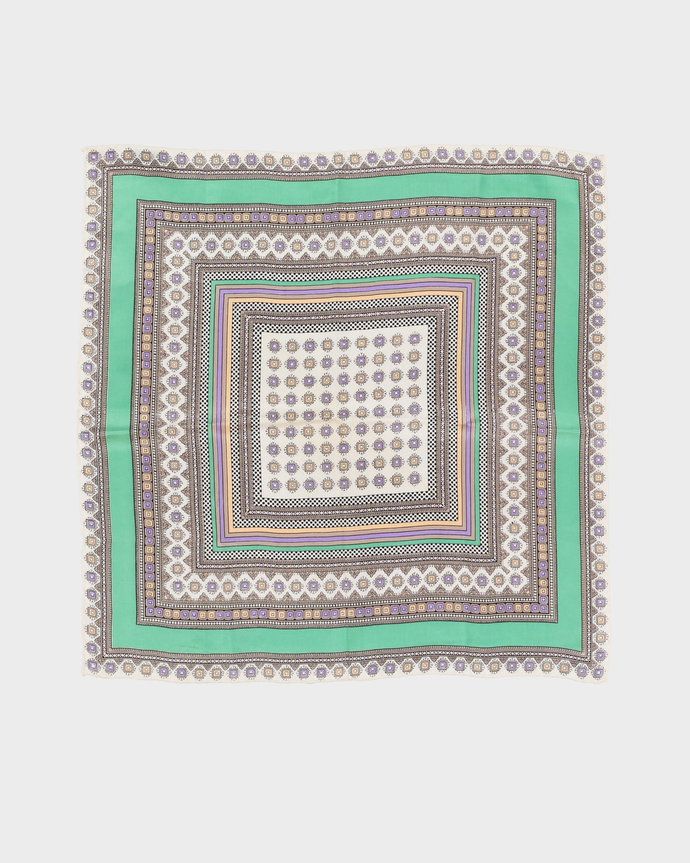 Vintage 1960s Green Patterned Silk Scarf - One Size