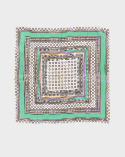 Vintage 1960s Green Patterned Silk Scarf - One Size