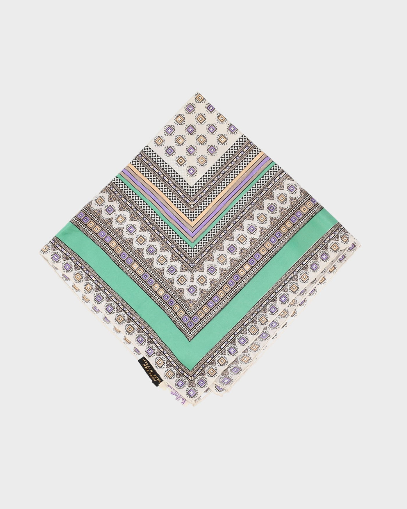Vintage 1960s Green Patterned Silk Scarf - One Size