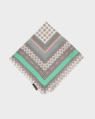 Vintage 1960s Green Patterned Silk Scarf - One Size