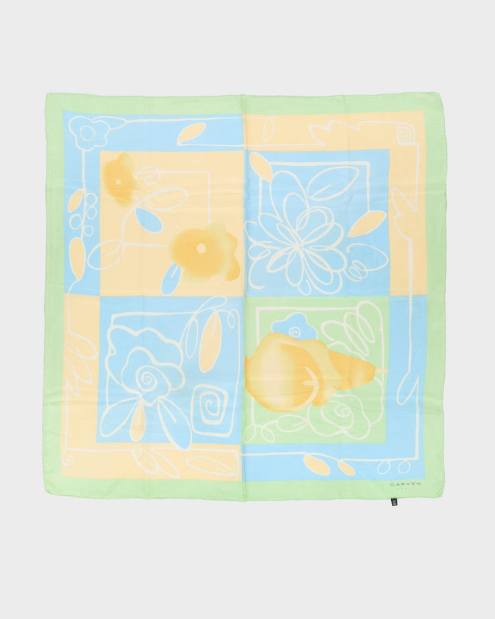 Carven Paris Green Patterned Silk Scarf - One Size