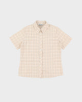 Vintage 70s Cream Check Patterned Short-Sleeve Shirt - M