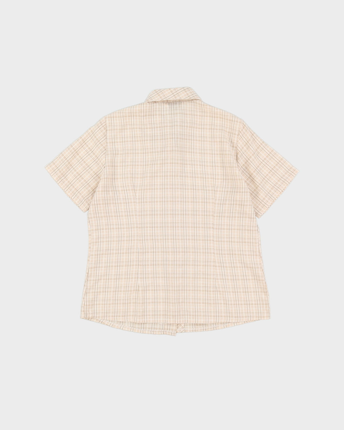 Vintage 70s Cream Check Patterned Short-Sleeve Shirt - M