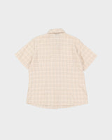 Vintage 70s Cream Check Patterned Short-Sleeve Shirt - M