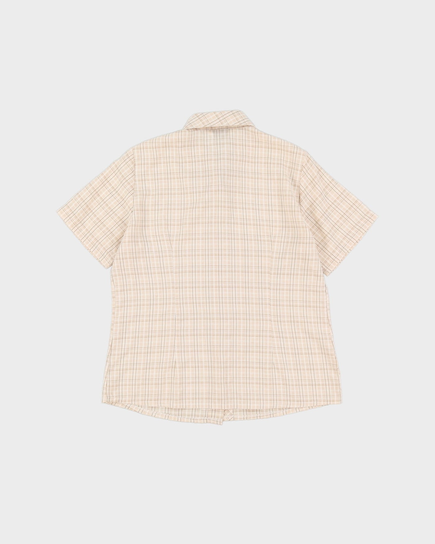 Vintage 70s Cream Check Patterned Short-Sleeve Shirt - M