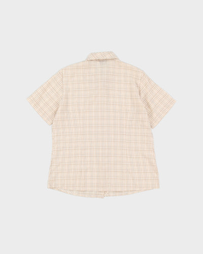 Vintage 70s Cream Check Patterned Short-Sleeve Shirt - M