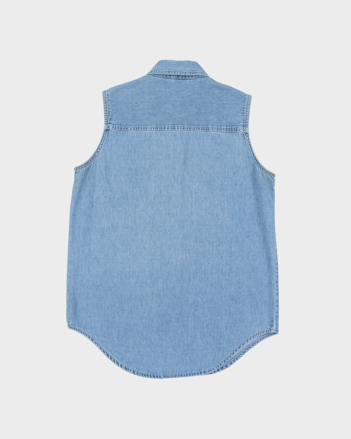 Vintage 90s Disney Embroidered Design Blue Sleeveless Denim Shirt - S
