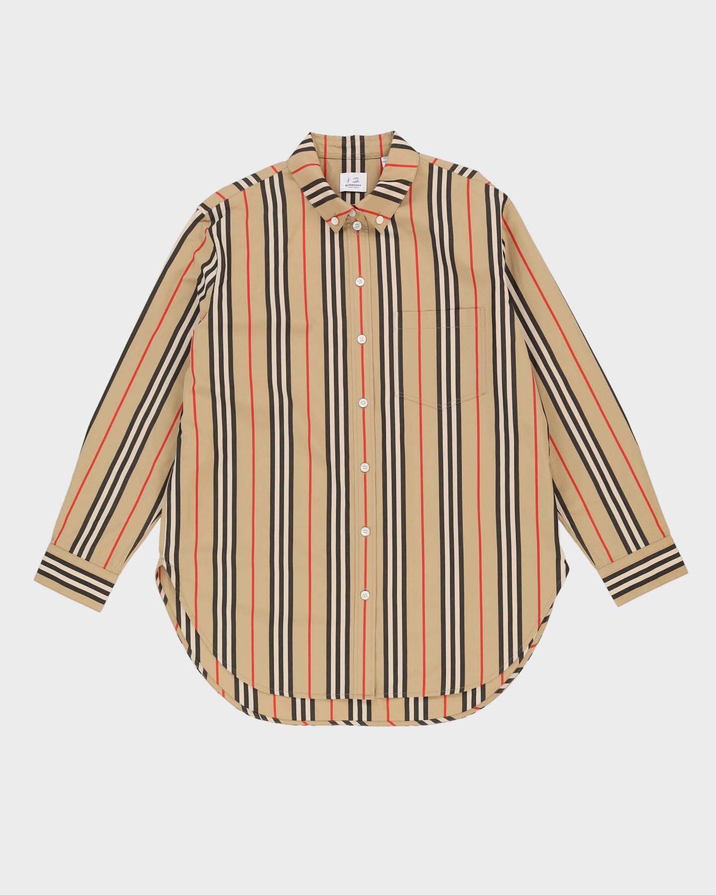 Burberry Striped Beige Oversized Button Up Shirt - XL