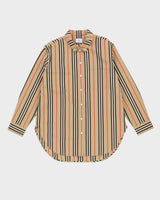 Burberry Striped Beige Oversized Button Up Shirt - XL
