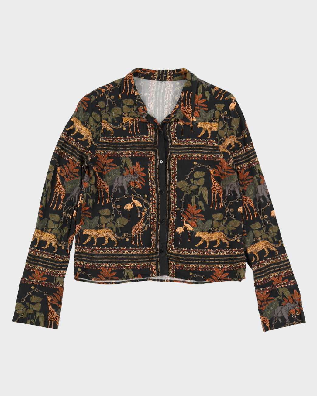 Vintage Early 90s Black Jungle Print Collared Shirt - S