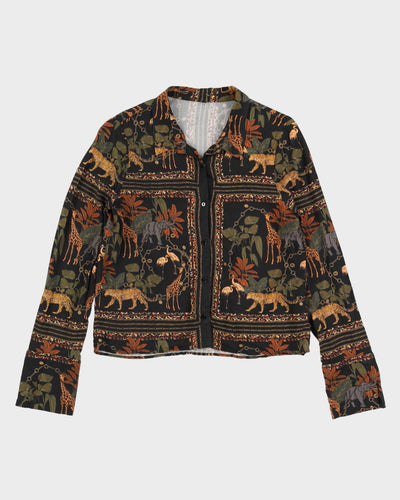Vintage Early 90s Black Jungle Print Collared Shirt - S