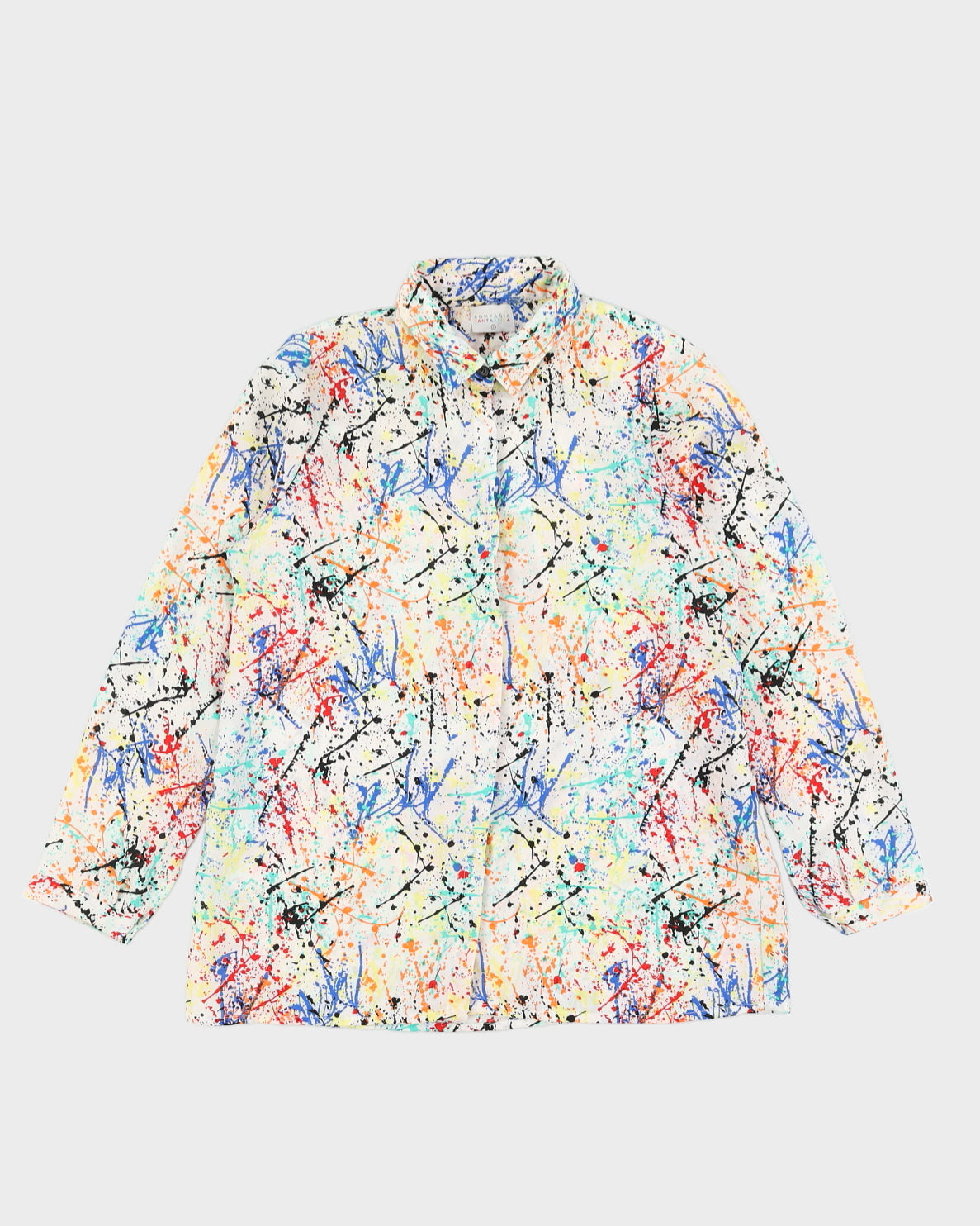 Vintage 1990s Rainbow Splatter Pattern Dress Shirt - L