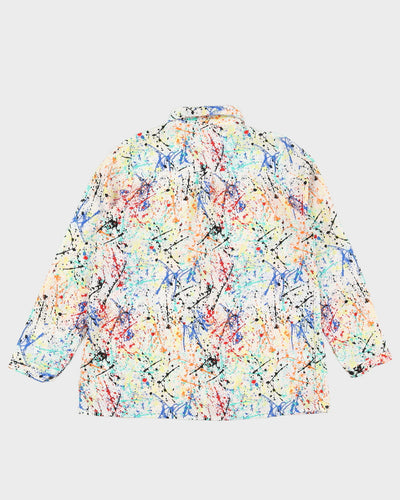 Vintage 1990s Rainbow Splatter Pattern Dress Shirt - L
