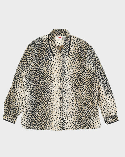 Vintage 1990s Silky Animal Print Collared Dress Shirt with Cheetahs - M
