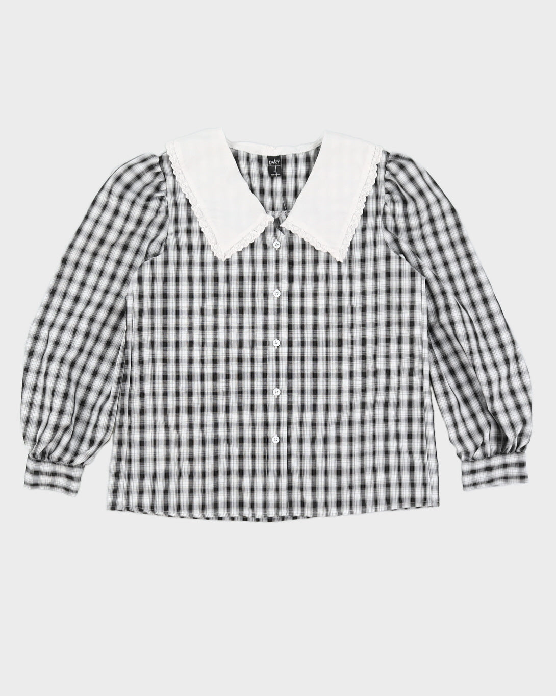 Vintage 1990s Black and White Plaid Collared Shirt - S