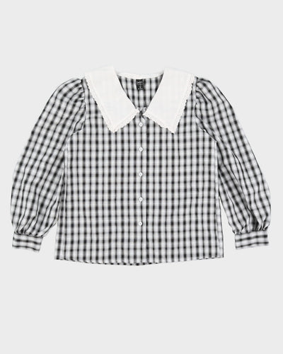Vintage 1990s Black and White Plaid Collared Shirt - S