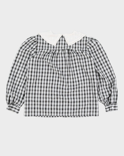 Vintage 1990s Black and White Plaid Collared Shirt - S