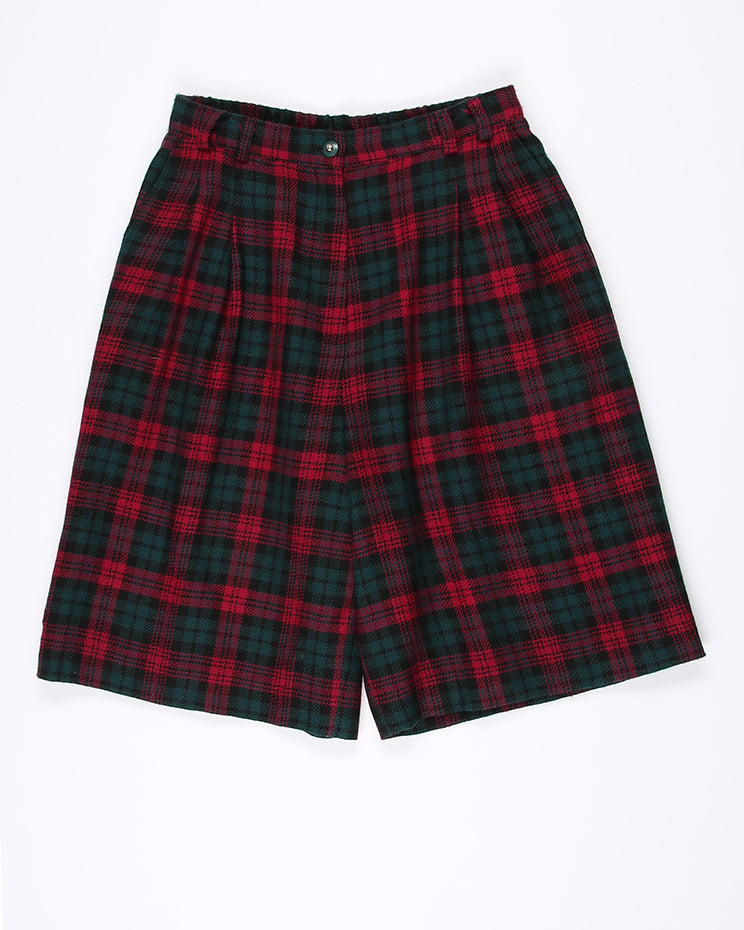 1980's green and pink checked shorts - S