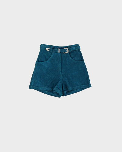 1990s Teal Suede High Waisted Shorts - W24