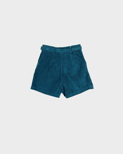 1990s Teal Suede High Waisted Shorts - W24
