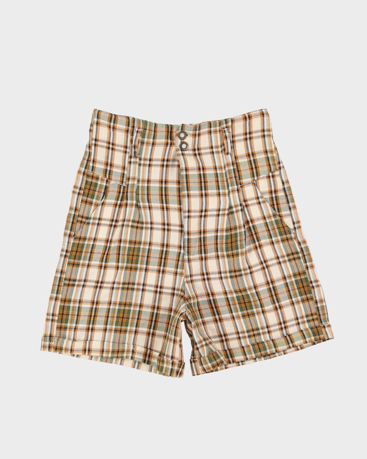 Vintage 1980s Cream Checked Shorts - S