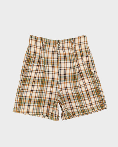 Vintage 1980s Cream Checked Shorts - S