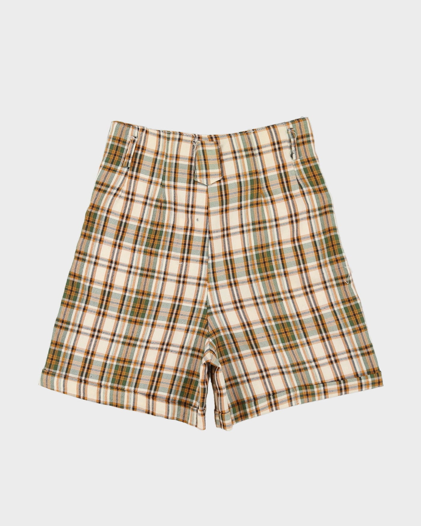 Vintage 1980s Cream Checked Shorts - S