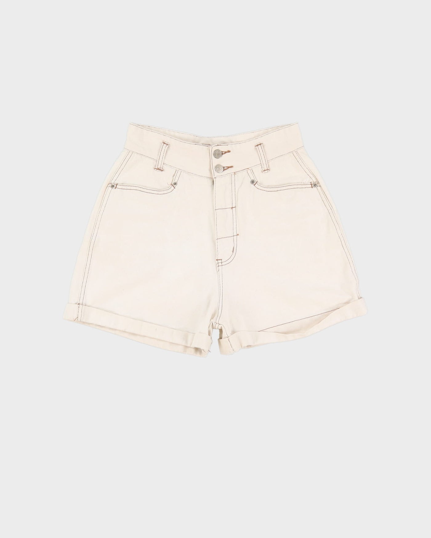 Vintage 90s Roughwear Off-White Contrast Stitch Denim Shorts - W26