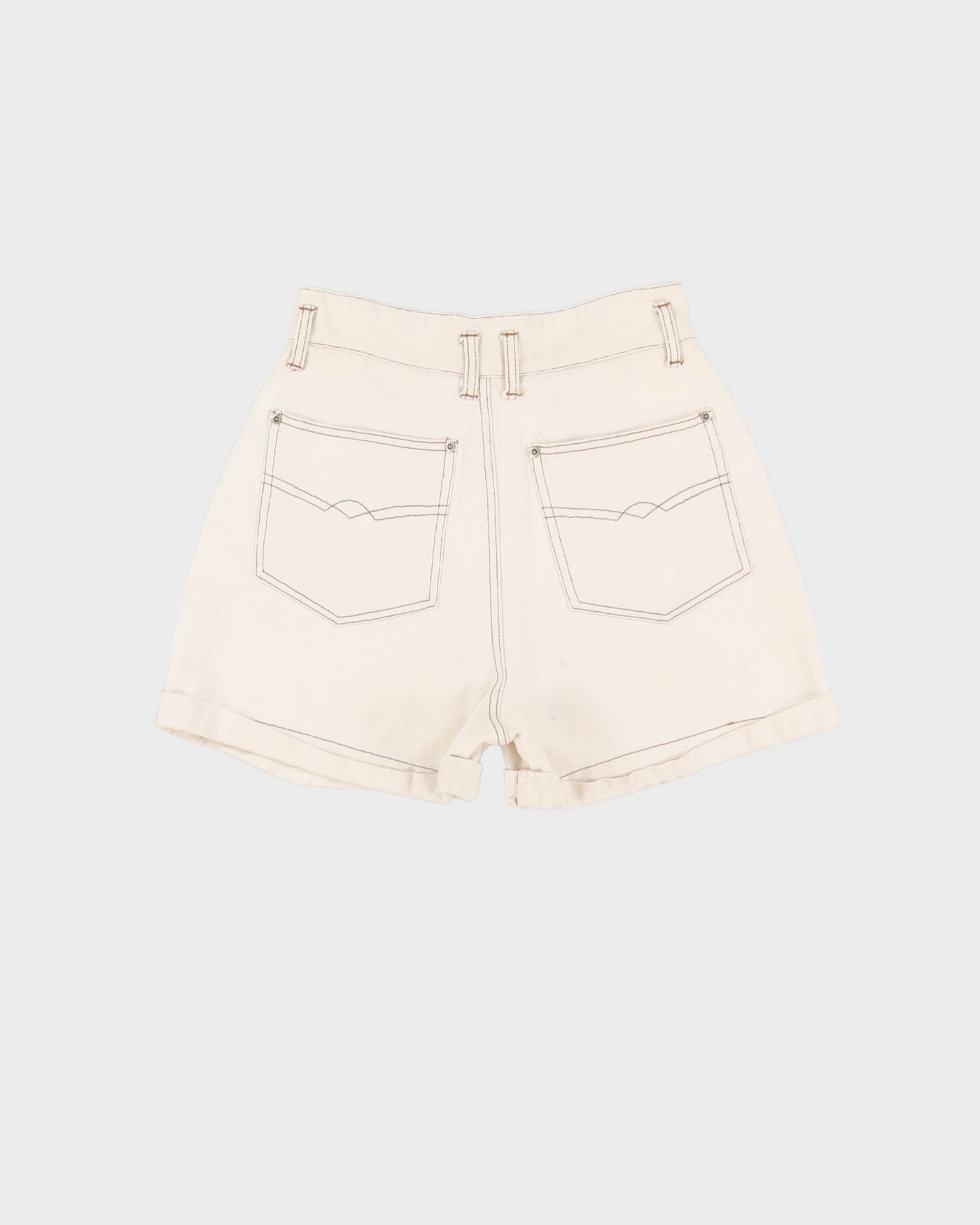 Vintage 90s Roughwear Off-White Contrast Stitch Denim Shorts - W26