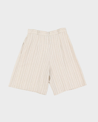 90s Beige White Striped High Waist Bermuda Shorts - W30