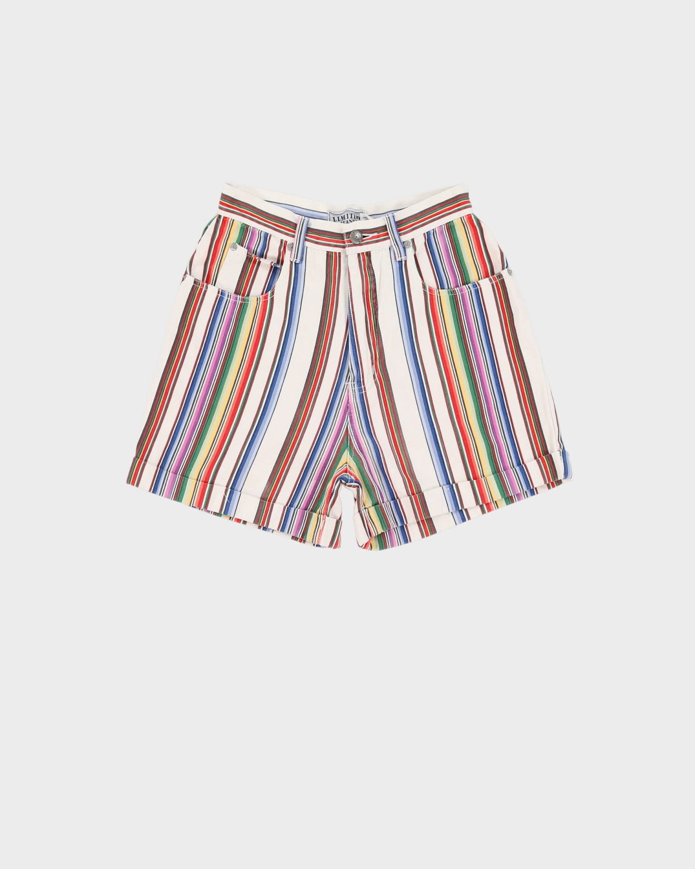 Vintage Limited Jeans Multicolour Striped High Waist Denim Shorts - W26