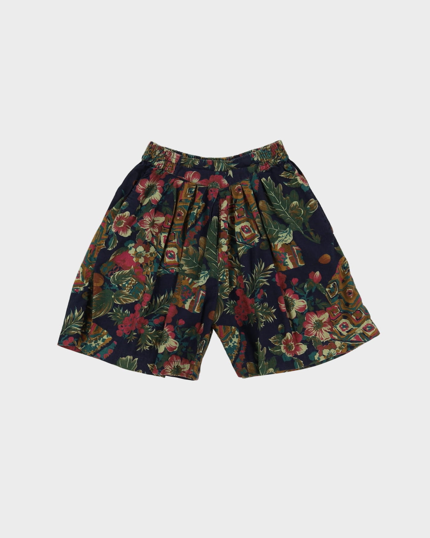 Vintage 90s Ever Blue Navy Floral Print High Waist Shorts - W25