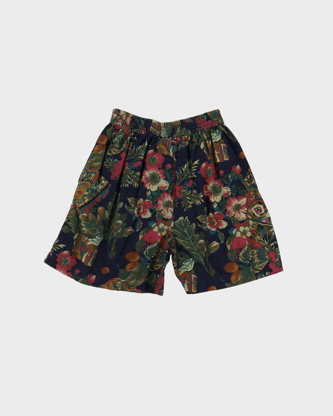 Vintage 90s Ever Blue Navy Floral Print High Waist Shorts - W25