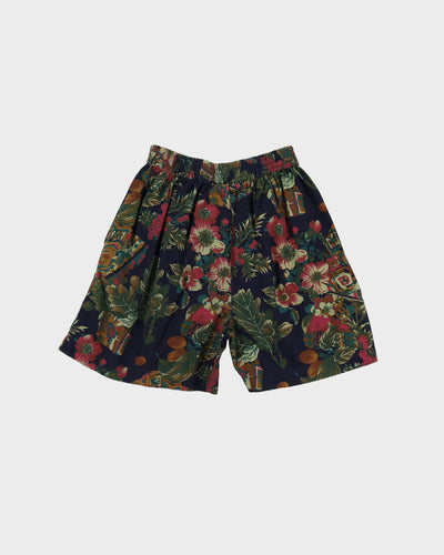 Vintage 90s Ever Blue Navy Floral Print High Waist Shorts - W25