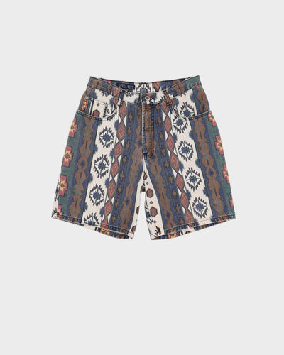 Vintage 90s Sierra West Blue Geometric Pattern High Waist Shorts - W28