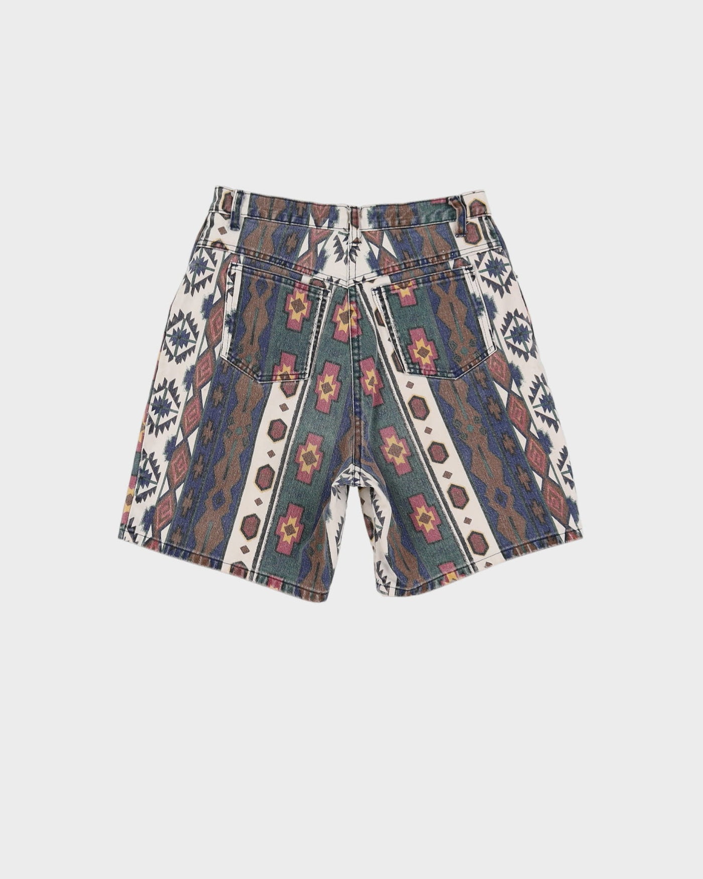 Vintage 90s Sierra West Blue Geometric Pattern High Waist Shorts - W28