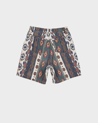Vintage 90s Sierra West Blue Geometric Pattern High Waist Shorts - W28