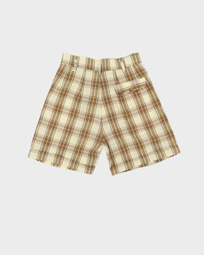 Vintage Becks Beige / Cream / Brown Checked High Waist Tapered Shorts - W28