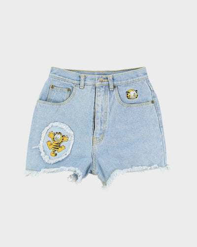 90s Garfield Cartoon Graphic Blue Denim Shorts - W25