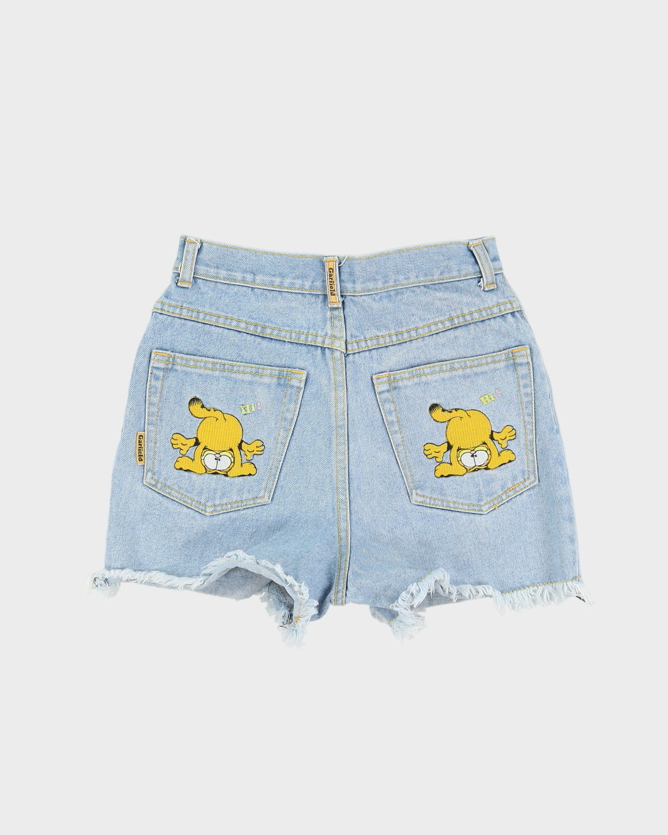 90s Garfield Cartoon Graphic Blue Denim Shorts - W25