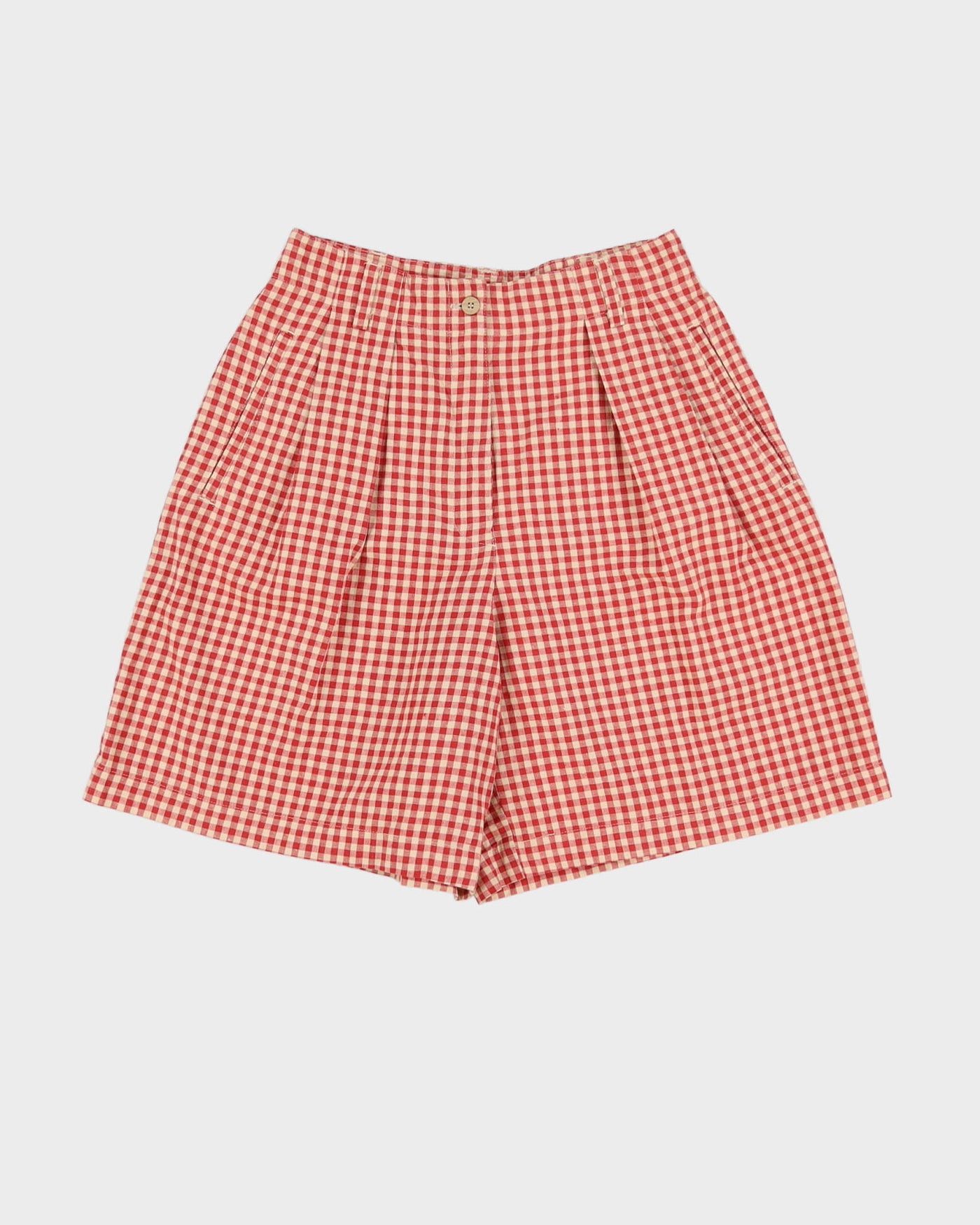 Red And Beige Checked High Waisted Shorts - S