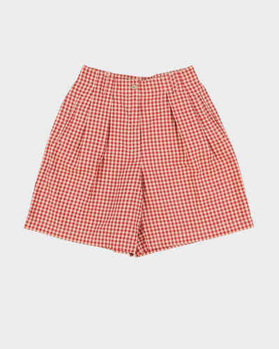 Red And Beige Checked High Waisted Shorts - S